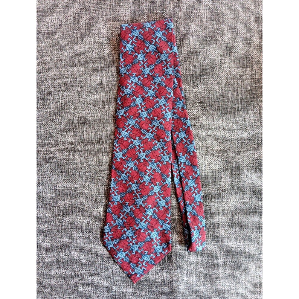 Tie 70s 80s 90s Y2K Mens M C Escher Silk Red Blue Lizard 4 Wide 58 Long